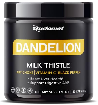 GUDOMET Dandelion with Milk Thistle, Artichoke, Vitamin C & Black Pepper – Supports Liver Health & Digestive Aid -150 Capsules
