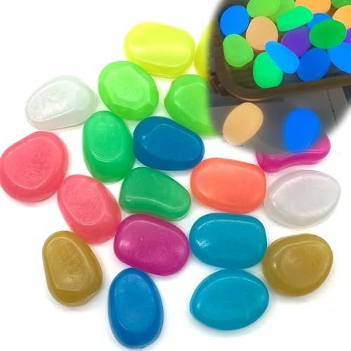 DHER 20 Pezzi Grandi Pietre Luminose, Ciottoli da giardino illuminati Decorative Ciottoli luminosi Brillanti Cottoli Luminosi Colorati per Giardino Aquascape, 4.5CM Pietra Luminosa in Resina (A)