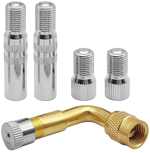 4 Pcs Valve Cap Stem Extenders, 19mm & 39mm, Brass Car Tire Valve Stem Extensions, with 90 Degree Tyre Valve Extension Adaptor, Screw-on Wheel Tire Cap Extender Adapter for Car Truck Motorcycle Bike