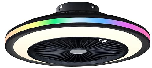 DUPI Ventilador de Techo con Luz Led RGB SLIM AIR | Función Verano e Invierno | 6 Velocidades | Mando a Distancia | Plafón 50 cm | Motor DC Silencioso | Aspas Reversibles | PVC | Negro