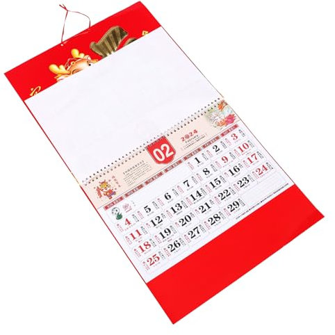 VILLFUL Calendrier Du Nouvel An Chinois 2024 Mensuel Suspendu Traditionnel Papier Calendrier Année Du Dragon Pour Maison Bureau