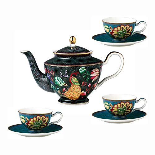 Juego de té de Porcelana, Juego de té con Tetera, Juego de té para Adultos, Tazas de café y platillos, Juego de Tazas de café Vintage para el té de la Tarde, Servicio de té para Bodas (B)
