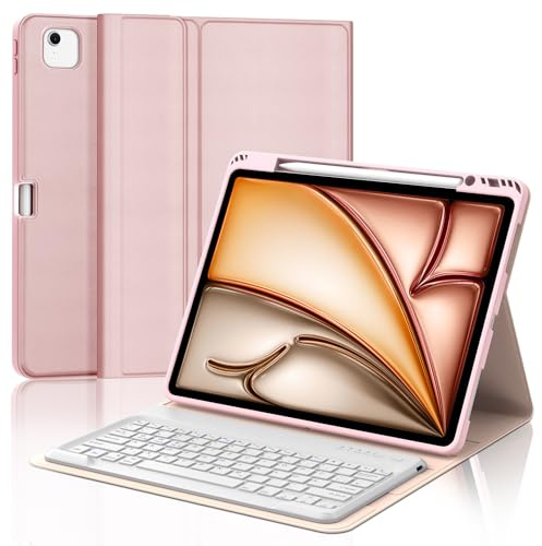 IVEOPPE Tastatur für iPad Air 13 M4/M3/M2 (2026-2024) & iPad Pro 12.9, Rosa | Hülle Tastatur für iPad Air 13 Zoll & iPad Pro 12,9 6./5./4./3. Gen (2018-2022), Magnetisch Abnehmbare Deutsches QWERTZ