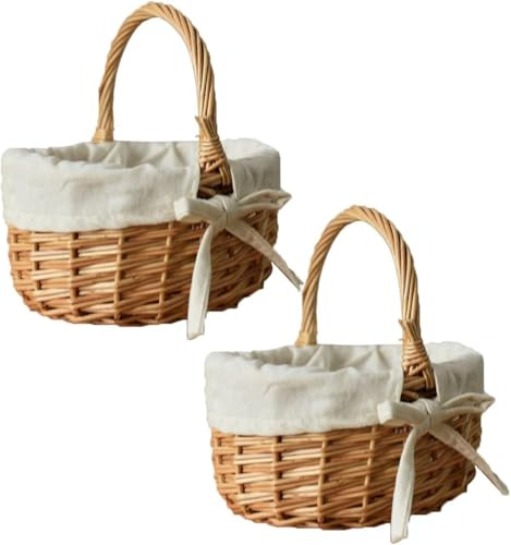 2 Stücke Osterkörbchen Mit Hen-kel, Osterkörbchen Kinder Blumenmädchen Korb, Kinder Weidenkorb Hochzeit Streukörbchen, Handgeflochtenerb Kleiners Weidenkorb Für Tischdeko Hochzeit Tischdeko, 20cm×11cm