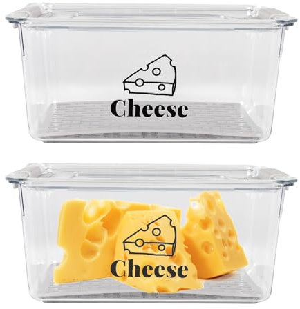Boîte à Fromage Pour Frigo，Boîte fromage avec déodorant couche drainage，Pour Stockage en Cuisine de Fromage, Fruits, Légumes,Boîte Transparente Empilable sans BPA,Optimiser l’Espace Réfrigérateur