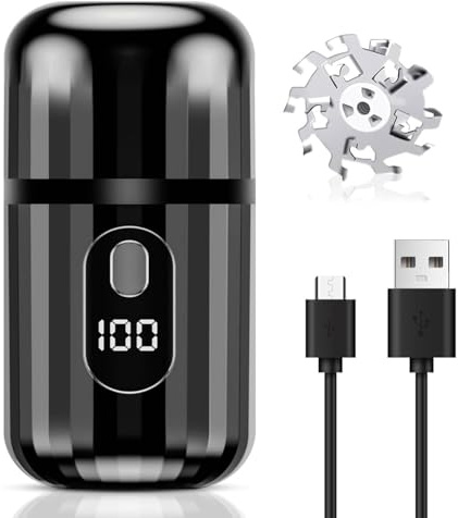 Mini Afeitadora Eléctrica, Portátil Afeitadora Eléctrica Hombre con Pantalla LCD Recargable USB Afeitadora de Bolsillo Ligera húmeda y Seca para Hogar,Coche,Viajes