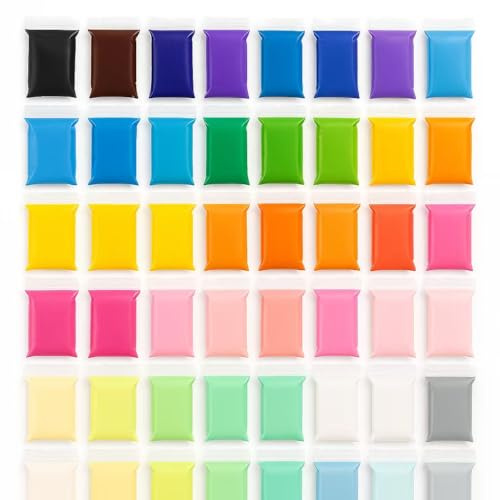 48 Farben Modelliermasse lufttrocknend – Selbsttrocknende Knete für Kinder ab 3 Jahren – Foam Clay Bastelset mit Werkzeugen & Formen – Kreatives DIY Geschenk für Jungen & Mädchen