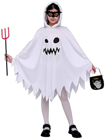 HUTRADE Disfraz Fantasma Niño Halloween para Niñas y Niños, Capa Blanca Luminosa Fantasma, Disfraz Halloween Niño para Carnaval Cosplay y Fiestas (M)