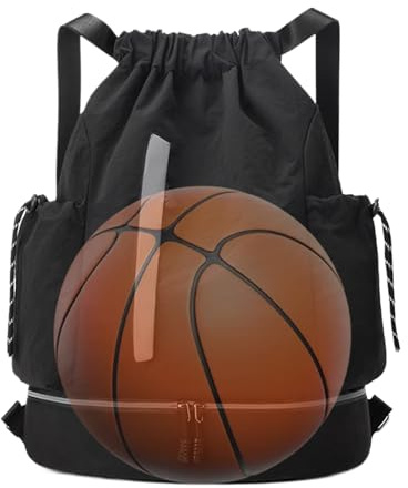 Huayeex Gym väskor med dragsko | vattentät sportryggsäck – vattentät gympapåse, resefitness för basket fotboll picknick vandring, Svart, Refer to description