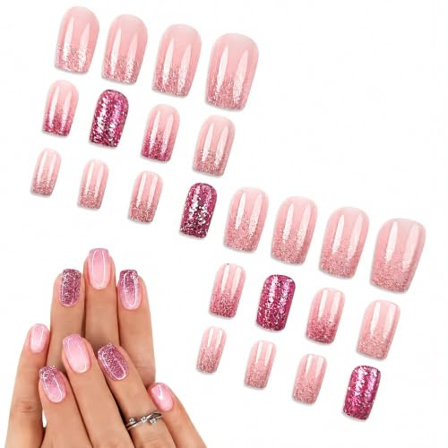 YEDOUALE Unghie adesive Corte 24 Pezzi Unghie finte da Applicare, Unghie Decorative Corte Acrilico, Design Elegante per Donne e Ragazze, Misura Corta Comoda per Ogni Occasione