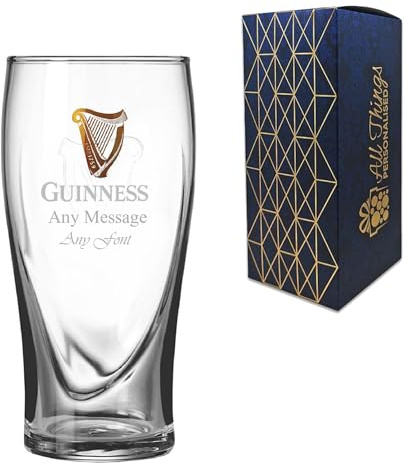 Official Gravity Guinness Pint Glass, Engraved with Any Message, Personalise for Any Occasion, Gift Boxed, Holds Up to 20oz/570ml