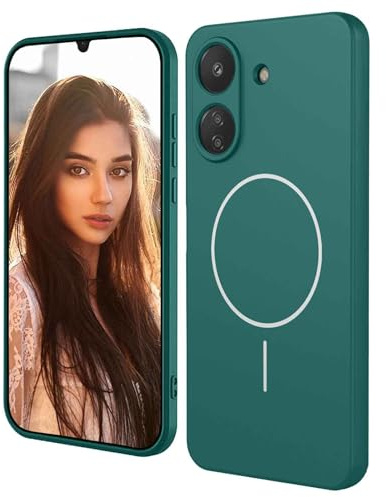 HAOYE Funda Magnética para Motorola Moto E13 Compatible con MagSafe, Carcasa de Silicona Líquida con Forro de Microfibra, Bumper Antigolpes - Verde Oscuro