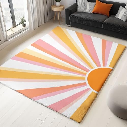 Genérico Alfombra para Dormitorio Multicolor Sala de Estar Alfombra Lavable de Pelo Corto Antideslizante Suave para baño Comedor Pasillo Vector Minimalista Rayos Conjuntos 60 x 90 cm,