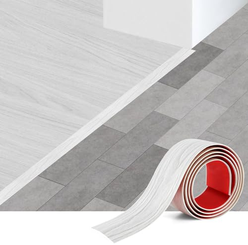 Self Adhesive Vinyl Floor Transition Strip, Threshold Strips for Doorways, Floor Gap Cover Strip for Laminate, Vinyl, Tile and Carpet, 1.2m × 5cm, White Grey Wood Grain