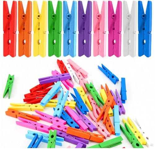 50PCS Colored Wooden Clothespins 2.9 Inch Mini Photo Clips for Crafts DIY Decor 10 Colors