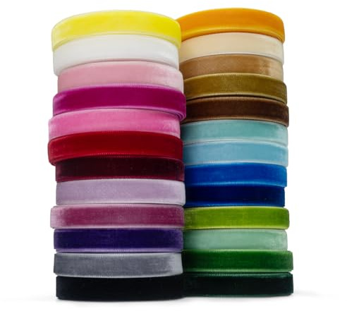 Summer-Ray - Juego de cintas de terciopelo, 25 colores, 10 mm de ancho x 2 yardas cada rollo, cinta de terciopelo de una sola cara para costura, envoltura de regalos, álbumes de recortes y decoración