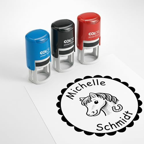 Dekolando Kinder Namensstempel mit Pferd personalisiert – 24mm – Namensstempel für Schule & Grundschule – Geschenk Schulanfang Einschulung – Kinderstempel mit Name & Text