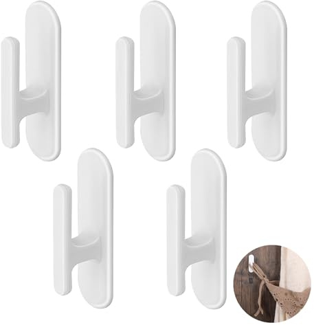 LeeQunQ 5 PCS Blind Cord Safety Device, Blind Hooks for Cord, Stick on Curtain Tie Back Hooks, for Home Office Blinds Curtains Sun Shades Ropes(White)
