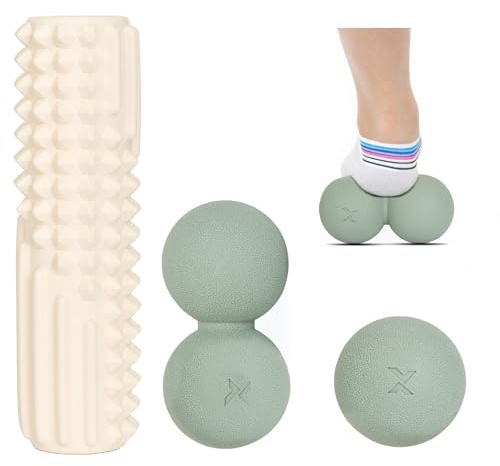 XTREXO 3-in-1 Faszien-Set zur Muskelentspannung – Massage Set mit Tasche – TPE & EVA Schaumstoff – Mehrfarbig – für Nacken, Rücken & Faszientraining