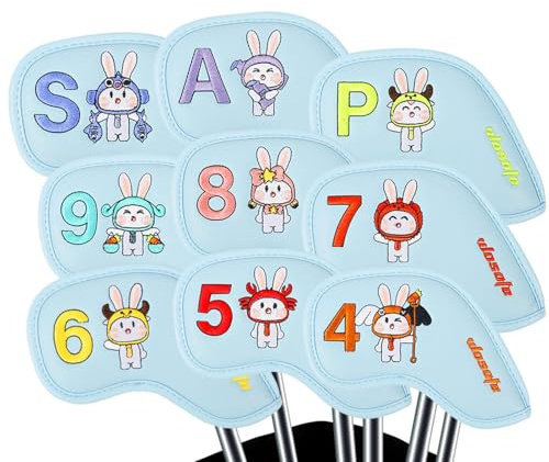 Coprimazze da Golf - Set da 9 pezzi con motivo coniglietto pasquale, da golf - Coprimazze per Driver | per Uomini Donne Fidanzata Padre Nonno Golfisti e Pasqua