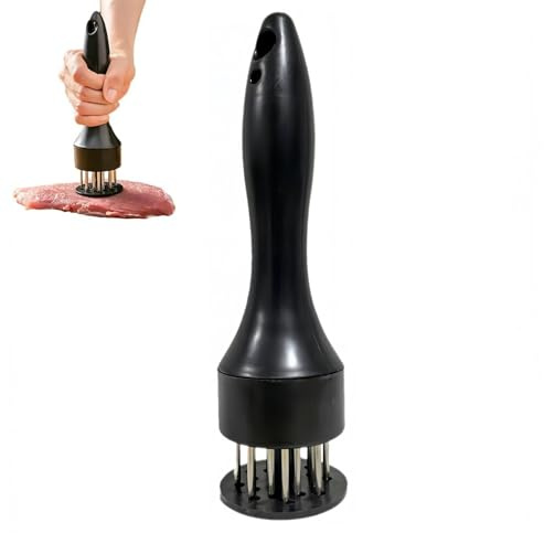 LVNEHAL Meat Tenderizer Needle, 21-Blade Meat Mallet with Ergonomic Handle | for Perfect Tenderising Steak, Beef, Pork, Chicken & Fish (Black)