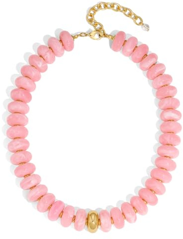 HolidayQbee Beaded Necklace for Women Chunky Beaded Choker Necklace Boho Oval Pink Big Bead Statement Necklaces Fashion Trendy Summer Beach Jewelry Gifts