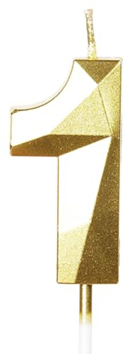 Yiran 1st Birthday Candles, Gold Number 1 Happy Birthday Candles, Cake Topper Decorations for Birthday Party, Wedding Anniversary Celebration Supply