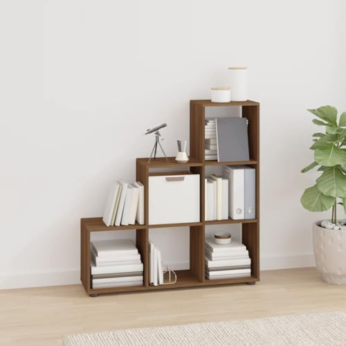 Boltkex Trapphylla brun ekutseende trämaterial 107 cm höjd 6 fack förvaringsutrymme bokhylla rumsavdelare förvaring vardagsrum kontor barnrum