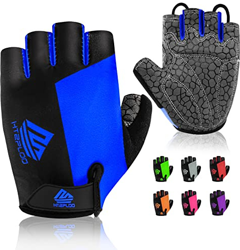 HTZPLOO Bike Gloves - Cycling Gloves with Anti-Slip Pad, Light Weight, Nice Fit, Half Finger (Blue, Medium)