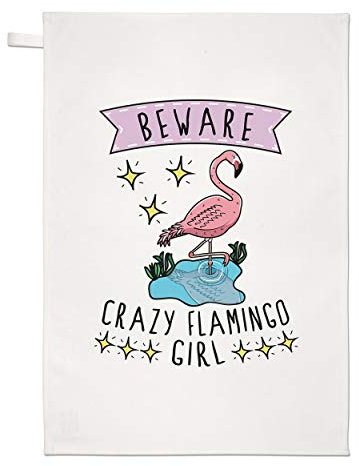 Attention Fou Flamant Rose Fille Torchon Chiffon de Vaisselle