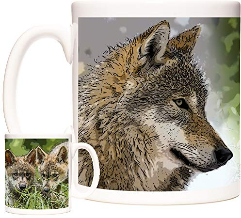 Wolf Gift Mug, Pictures of Wolves on an 11oz Ceramic Mug. Wolf Coffee Mug, Wolf Photo Mug. Wolf Theme Gift