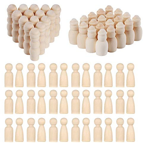N|A Woohome 80 Stück Figuren Holzfiguren, 4 Stil Holzfiguren Mädchen Dekoration Kleine Holzfiguren zum DIY Holzfiguren, Kinder Bastelprojekte, Malen, Spiele