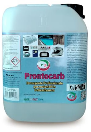 PIP Detergente Policarbonato Prontocarb, Detergente Spray Specifico Barriere Protettive in Plexiglass, Box Doccia, Sedie, Casco Moto, Tettoia, Pronto all'uso, TK UN LT.5 = Kg.5,100
