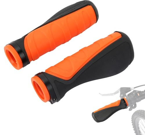 Bike Handlebar Grips, Orange & Black Rubber Anti-Slip Lock-on Ergonomic Design Mountain Bike Grips, MTB BMX Anti-Slip Urban Bicycles Grips, Scooter Grips Accessories
