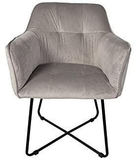 SAM Esszimmerstuhl Kirin, Samtbezug Silber, Schwarze Metallfüße, Armlehnstuhl im skandinavischen Stil, Polsterstuhl mit Absteppungen