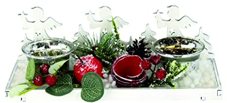 Flair Bandeja de Madera Decorada con Vasos para Velas de té, decoración navideña, portavelas, Soporte para Velas, Plato de Adviento, Bandeja Decorativa, Cuenco de Adviento para Adviento
