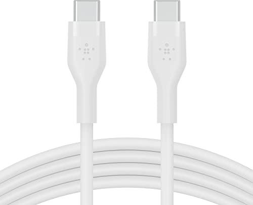 Belkin BoostCharge Flex cable USB C a USB C de silicona, cable de carga rápida Power Delivery con certificación USB-IF para iPhone 16 y 15, Galaxy S24, iPad, MacBook, Note, Pixel y más, 2 m, blanco