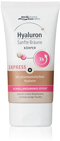 Hyaluron Sanfte Bräune Express Körper Creme | Natürliche Bräune innerhalb weniger Stunden | Gleichmäßige Bräune ohne Streifenbildung | Spendet Feuchtigkeit | 150 ml