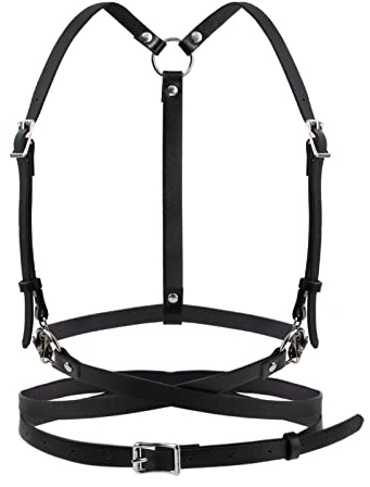 Berkelen Punk Taille Harnais Ceinture en Cuir pour Femmes Filles, Noir Corps Poitrine Chaîne Goth Gilet Ceinture Réglable Bijoux de Corps pour Cosplay Fête Rave Halloween Costume