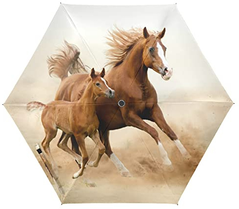 Vnurnrn Laufendes Pferd Kunst Auf-Zu Automatik Schirme Regenschirm Taschenschirm Kompakt UV-Schutz Reise Schirm für Jungen Mädchen Strand Frauen