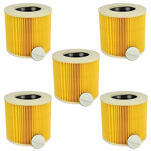 vhbw set da 5x filtro a pieghe piatte compatibile con Kärcher WD 3, WD 3.200, WD 2500 M aspiratore umido/secco - Cartuccia filtrante, giallo
