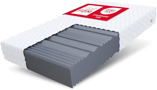 FDM Comfort Plus Schaumstoffmatratze 100x200 cm Höhe 10 cm 7-Liegezonen Matratze Kaltschaum H3 Öko-Tex Allergikergeeignet Bezug Waschbar Abnehmbar Weiß