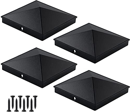 MOLIGOU Lot de 4 capuchons pyramidaux en aluminium de 15,2 x 15,2 cm, couvre-poteaux de terrasse pour poteaux en bois standard de 14 x 14 cm (noir)