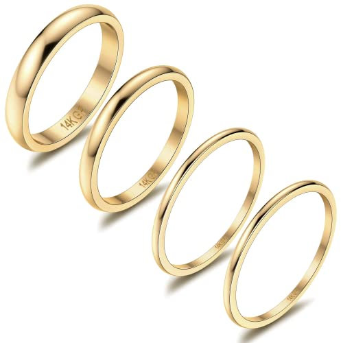 Diamday 14K Gold Knuckle Gefüllt Ringe Stacking Ringe für Frauen Gold Damen Band Ringe Schlichter Dünner Statement Goldring 1MM 2MM 3MM Comfort Fit Größe 60