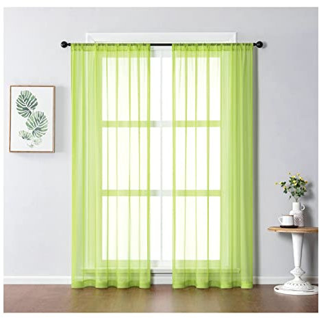 KnBoB Vorhang Transparent Schlafzimmer, Polyester Grün Einfarbig Fenster Vorhänge Modern mit Stangendurchzug Voile Gardinen 86 x 138 cm