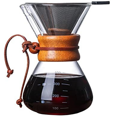 DieffematicKF Cafetiere 40 0ml Verre résistant à la température Haute température Cafetière à la Main Machine à café avec Pot de Filtre en Acier Inoxydable