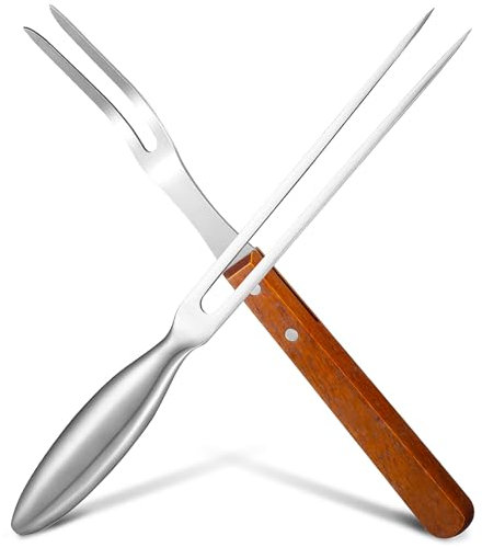 BESTonZON 2Stück Fleischgabel Edelstahl Tranchiergabel flach mit Zinken Bratengabel lang Serviergabel mit Handgriff Kochgabel Spülmaschinenfest