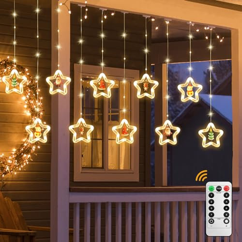 Jsdoin LED Stars Curtain Lights 3.5M*3.5M Christmas Window Curtain String Lights Fairy 3D Twinkle Lights with USB+Battery-Powered and 8 Flashing Modes for Indoor Xmas Party Decoration