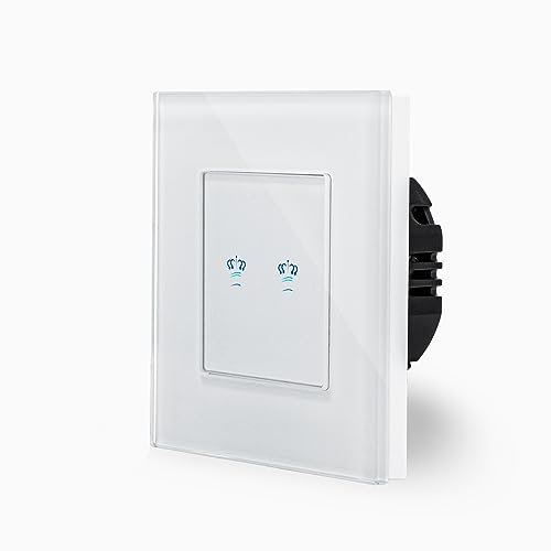 KRONE zweifacher Touch Lichtschalter Ein/Aus 1-Fach im Glasrahmen in weiß 2-Weg Glas Berührungs Serienlichtschalter Wandschalter zum schalten zweier Leuchten, Lampen Luxus-Time