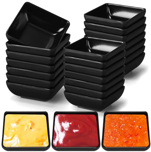 Domensi 24 Pcs Dipping Sauce Bowls, 3 oz Soy Sauce Dishes Dip Bowls Set for Tomato BBQ Ketchup Sushi and Other Party Supply Dinner(Black)
